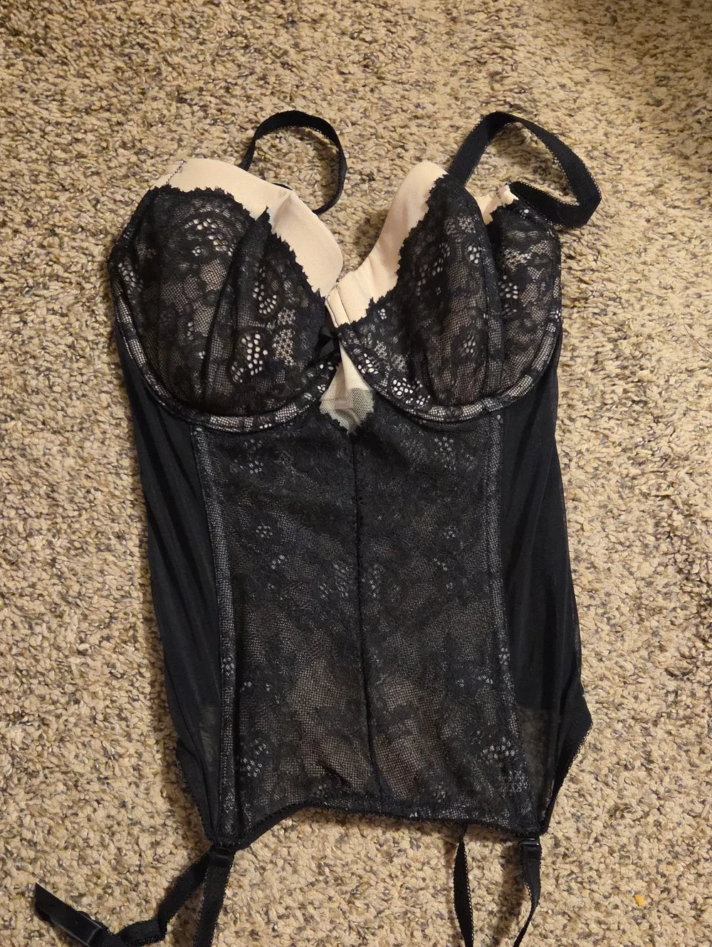 Victoria's Secret Black Lace Bustier with Nude Accents